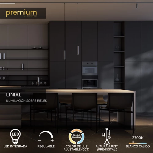 Lucide Premium LINIAL LUXUS Lámpara colgante - Sistema de carril monofásico / Iluminación con rieles - Smart - 48V - 1xLED - Cromo Negro mate - USP